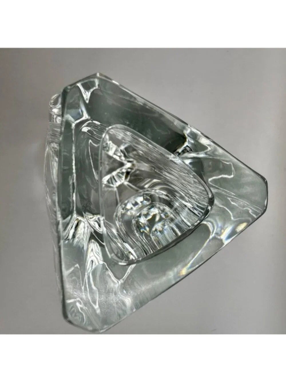 Baccarat Signed Bouton D'Or Gold Button Triangular Art Glass Crystal Vase 6
